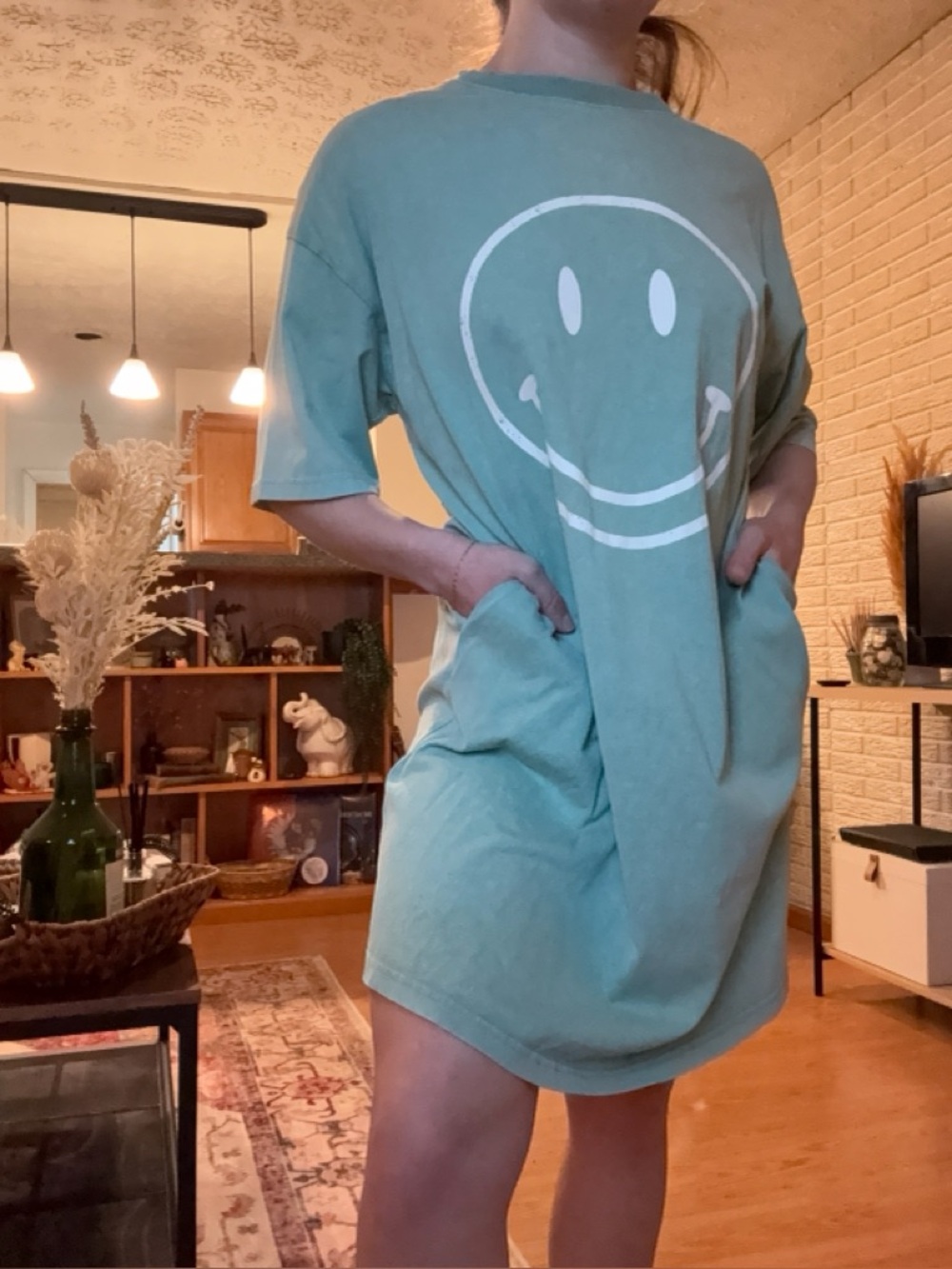 Oversized Mint Green Smiley Face Tee Dress